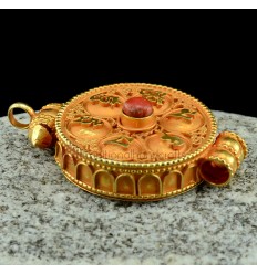 Fine Quality Om Mane Padme Hum Ghau / Pendant / Prayer Box Gold Plated Silver with Coral Stone from Patan, Nepal.