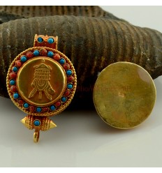 Fine Quality Tibetan Buddhist Gold Plated Silver Ghau Gau Prayer Box Pendant