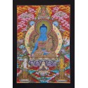 Fine Quality 46" x 35" Medicine Buddha / Menla Tibetan Buddhist Religious Scroll Thangka/Thanka Painting from Patan, Nepal