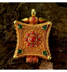 Good Quality Tibetan Buddhist  Gold Gilded Silver Ghau Gau Gau Prayer Box Pendant