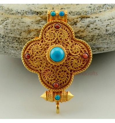 Fine Quality Tibetan Buddhist Gold Plated Silver Ghau Gau Prayer Box Pendant