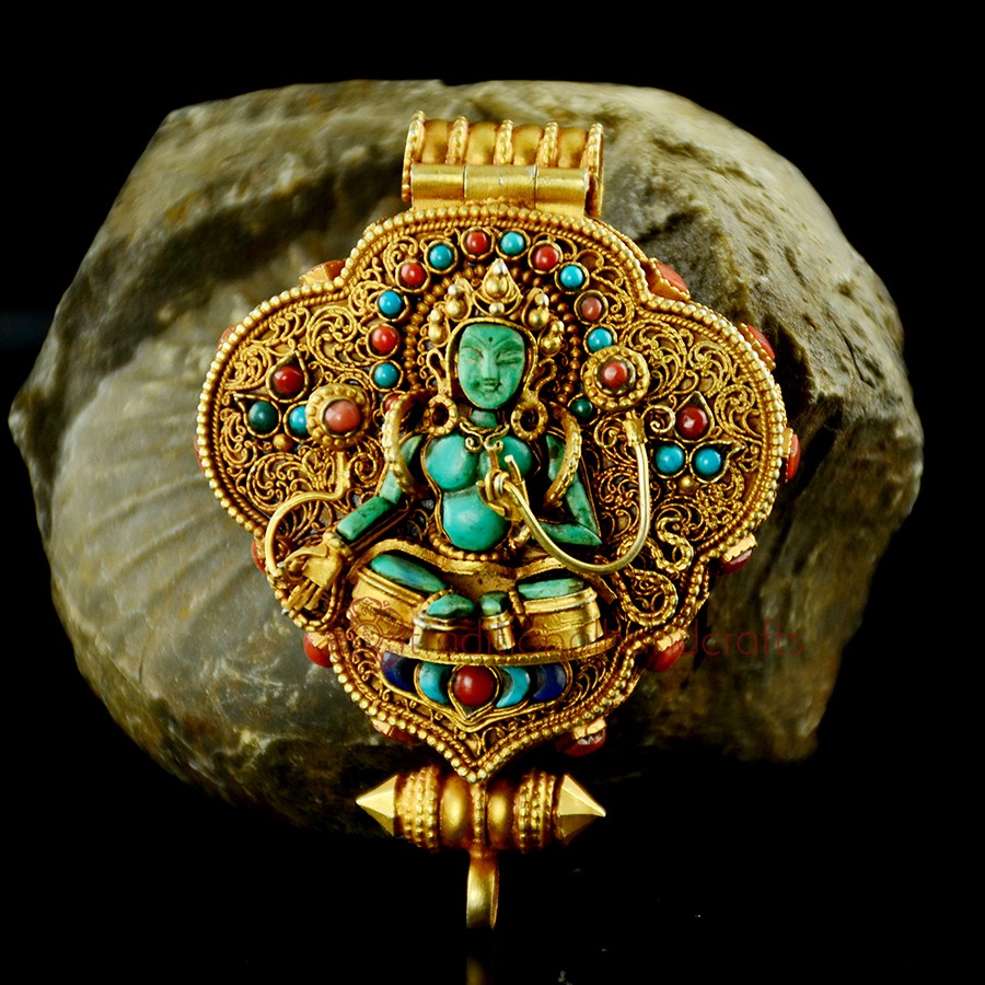 50%OFF with Silver White & Tara Green Gold Pendant / Ghau Plated 工芸品