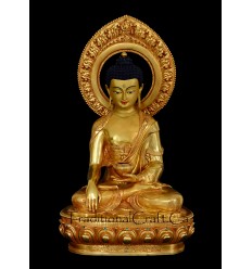 Fine Quality  19" Shakyamuni Buddha Gold Gilded Face Painted Copper Statue Patan, Nepal