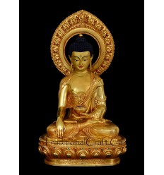 Fine Quality  19" Shakyamuni Buddha / Tomba Gold Gilded Face Hand Painted Copper Statue from Patan, Nepal