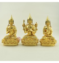 Fine Quality 9.25" Guru Tsongkhapa Statue Set Copper Statues Patan
