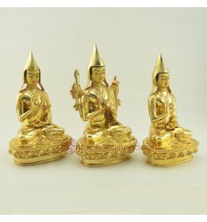 Fine Quality 9.25" Guru Tsongkhapa Statue Set Copper Statues Patan