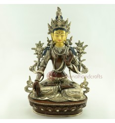 Fine Quality 12.75" White Tara  / Dolkar Silver Plated Oxidized Copper Alloy Statue Patan, Nepal