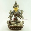 Fine Quality 12.75" White Tara  / Dolkar Silver Plated Oxidized Copper Alloy Statue Patan, Nepal