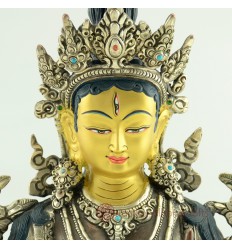 Fine Quality 12.75" White Tara  / Dolkar Silver Plated Oxidized Copper Alloy Statue Patan, Nepal