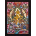 Fine Quality 42.25" x 29" Yellow Jambhala / Kubera Buddhist Tibetan Ritual Scroll Thangka/Thanka Painting From Patan, Nepal