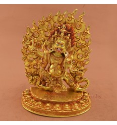 Face Painted Gold Gilded Hand Carved 9.5" Vajrapani Copper Statue Patan Nepal