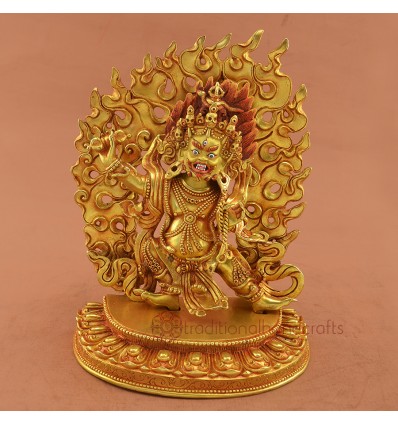 Face Painted Gold Gilded Hand Carved 9.5" Vajrapani Copper Statue Patan Nepal