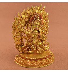 Face Painted Gold Gilded Hand Carved 9.5" Vajrapani Copper Statue Patan Nepal