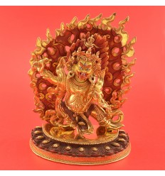  Hand Carved 9.25" Vajrapani Face Painted Gold Gilded with Copper Alloy Statue Patan