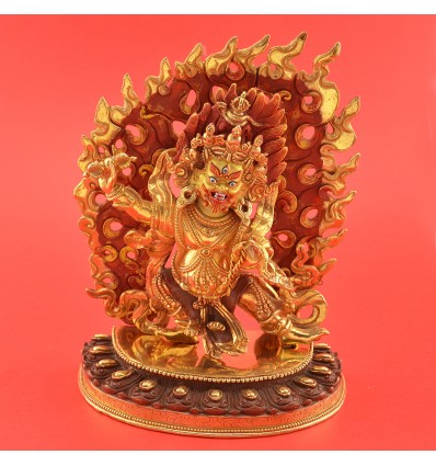  Hand Carved 9.25" Vajrapani Face Painted Gold Gilded with Copper Alloy Statue Patan
