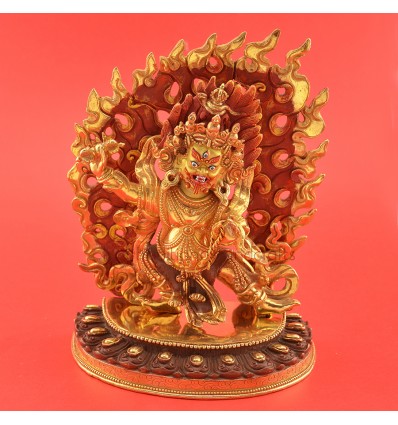  Hand Carved 9.25" Vajrapani Face Painted Gold Gilded with Copper Alloy Statue Patan