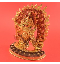  Hand Carved 9.25" Vajrapani Face Painted Gold Gilded with Copper Alloy Statue Patan