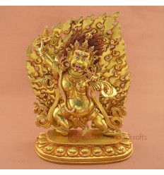 Fine Quality Hand Carved Face Painted Gold Gilded 14.5" Vajrapani Copper Statue Patan