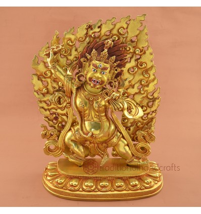 Fine Quality Hand Carved Face Painted Gold Gilded 14.5" Vajrapani Copper Statue Patan