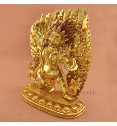 Fine Quality Hand Carved Face Painted Gold Gilded 14.5" Vajrapani Copper Statue Patan