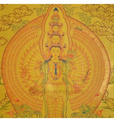 Gold 15.5" x 12.25"1000 Armed Avalokiteshvara Thankga Painting