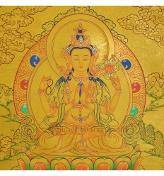 Gold 15.5" x 12"Chenrezig Thangka Painting