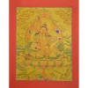 Gold 15.5" x 12.25" Lion Dzambhala / Vaishravana Thangka Painting