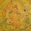 Gold 15.5" x 12.25" Lion Dzambhala / Vaishravana Thangka Painting