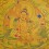 Gold 15.5" x 12.25" Lion Dzambhala / Vaishravana Thangka Painting