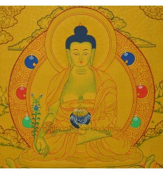 Gold 15.5" x 12.25" Medicine Buddha Thangka Painting