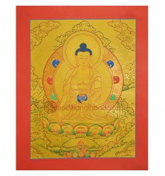 Gold 15.5" x 12"Shakyamuni Buddha Thangka Painting