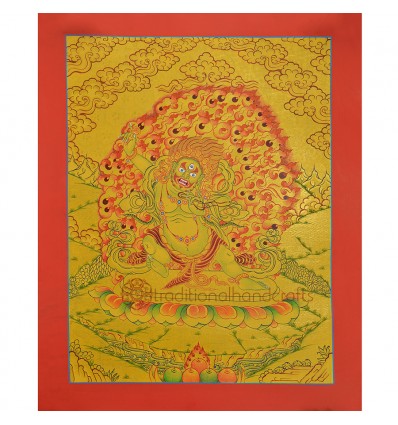 Gold 14.5" x 12" Vajrapani Thangka Painting