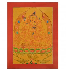 Gold 16" x 12.5" Vajrasattva Shakti Thangka Painting
