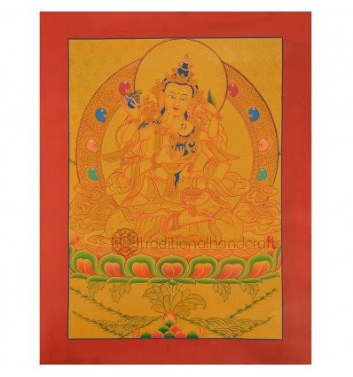 Gold 16" x 12.5" Vajrasattva Shakti Thangka Painting