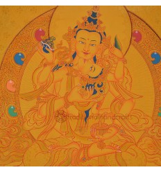 Gold 16" x 12.5" Vajrasattva Shakti Thangka Painting