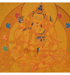 Gold 16" x 12.5" Vajrasattva Shakti Thangka Painting