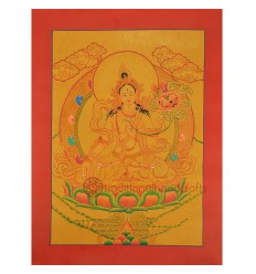 Gold 16.5" x 12.5" White Tara Thangka Painting