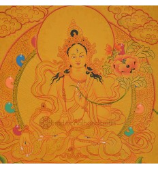 Gold 16.5" x 12.5" White Tara Thangka Painting