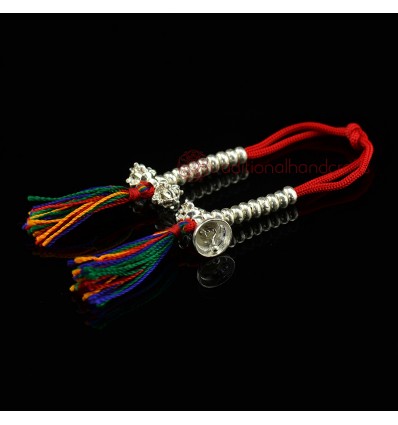 39mm Dorje and Bell Silver Mala Counter and silk string