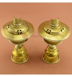 Fine Hand Carvings 12" Tibetan Buddhism Brass Butter Lamps Set from Nepal.