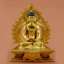 Fine Quality 7" Amitabha Buddha Gold Gilded with Face Painted Copper Statue from Patan, Nepal