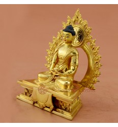 Fine Quality 7" Amitabha Buddha Gold Gilded with Face Painted Copper Statue from Patan, Nepal