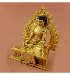 Fine Quality Lost Wax Method 7" Medicine Buddha Gold Gilded with Face Painted Copper Statue from Patan, Nepal