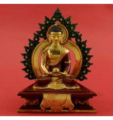 Fine Quality 7" Amitabha Buddha Gold Gilded with Face Painted Copper Statue from Patan, Nepal