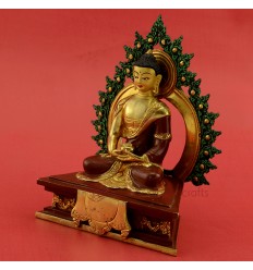 Fine Quality 7" Amitabha Buddha Gold Gilded with Face Painted Copper Statue from Patan, Nepal