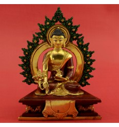 Fine Quality 7" Medicine Buddha Gold Gilded with Face Painted Copper Statue from Patan, Nepal