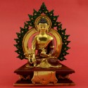 Fine Quality 7" Medicine Buddha Gold Gilded with Face Painted Copper Statue from Patan, Nepal