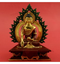 Fine Quality 7" Shakyamuni Buddha Gold Gilded with Face Painted Statue from Patan, Nepal