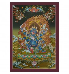 33” x 23” Black Mahakala Thangka Painting