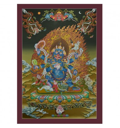 33” x 23” Black Mahakala Thangka Painting